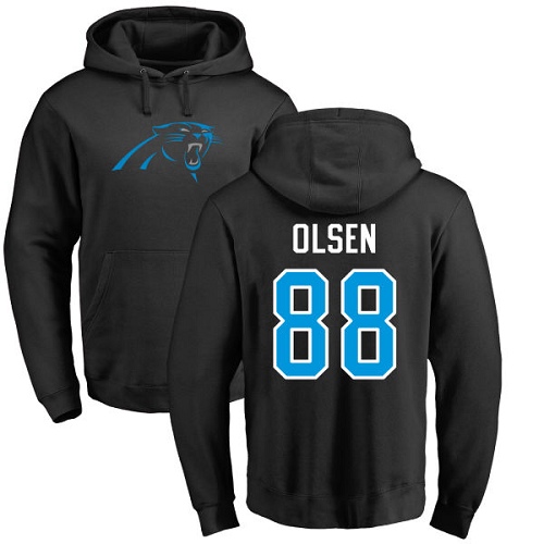Carolina Panthers Men Black Greg Olsen Name and Number Logo NFL Football #88 Pullover Hoodie Sweatshirts->carolina panthers->NFL Jersey